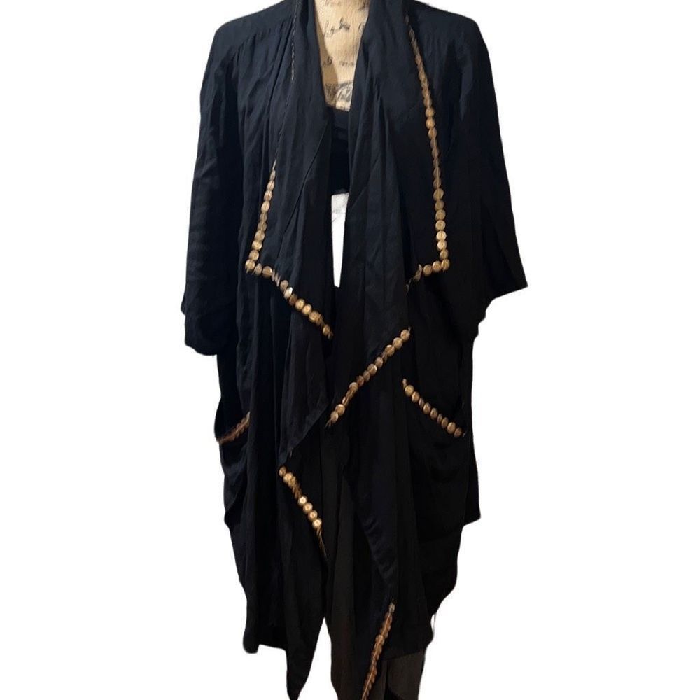 Ulla Popken Black Button Trim Drape Jacket Cardigan 20/22 Lagenlook Rayon